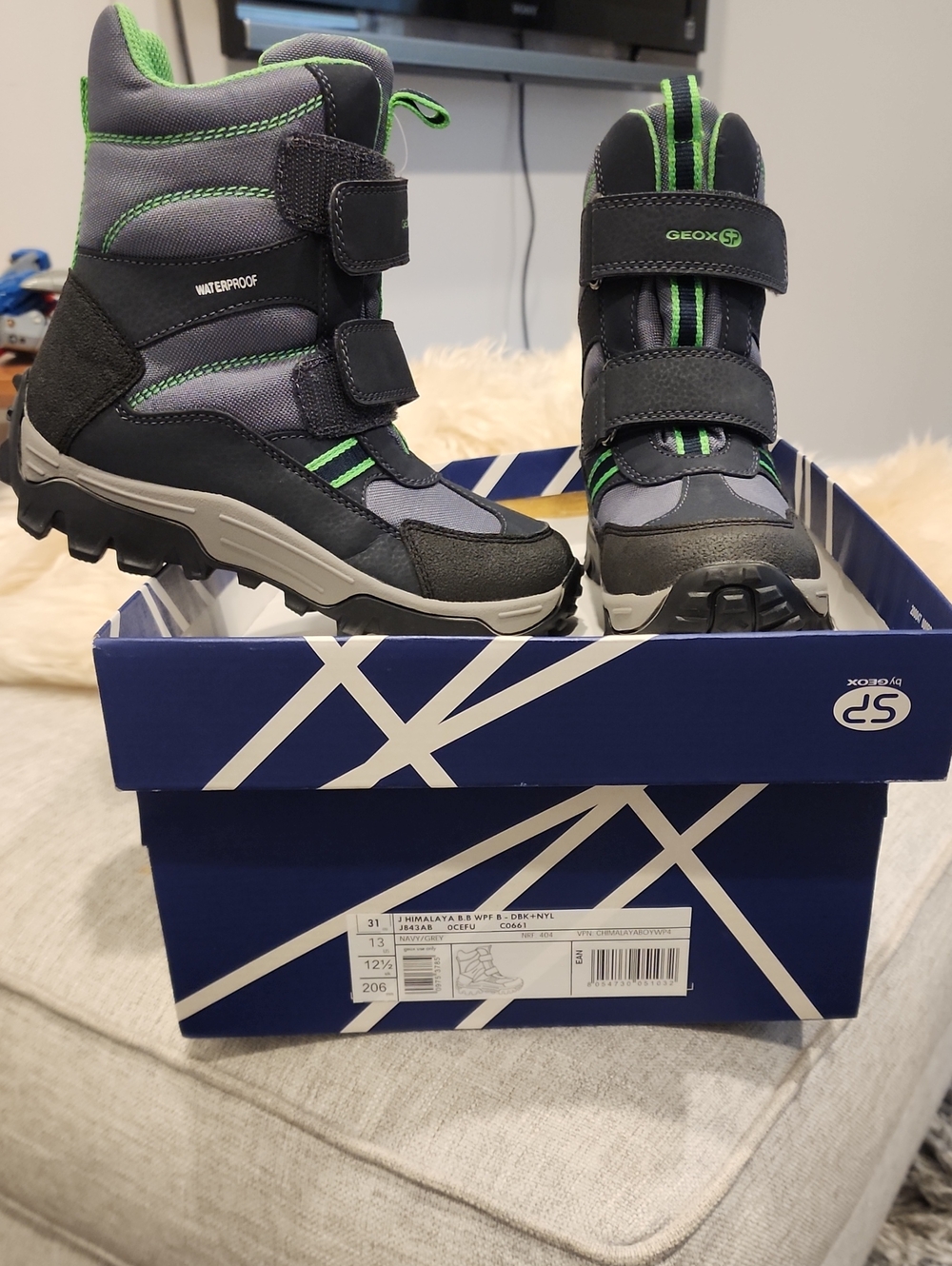 Geox Kids Navy Gray and Green Waterproof Winter Boots - J HIMALAYA WATERPROOF